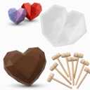 Patelai Breakable Heart Mold Set for Chocolate Silicone Mold 7.8 Inch with 8 Pcs Mini Wooden Hammer Heart Shape Cake Mousse Dessert Baking Pan Silicone Love Fondant Molds
