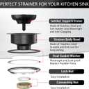 Black Sink Drain 3-1/2 Inch Matte Black Kitchen Sink Drain Strainer Assembly Kit with Strainer Basket and Drain Stopper for Standard Kitchen Sink Stainless Steel