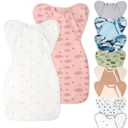 Swaddle Blanket Sleep Sack with Arms Up Design 2 Packs, Hands Up Sleeping Sack 3-Way Transitions to Arms-Free Wearable Sleeping Bag for Newborn Baby Boys Girls Snug Fit Calms Startle Reflex (S ( 0-3 Months, 5-14 lbs ), Apple + Bee Butterfly)