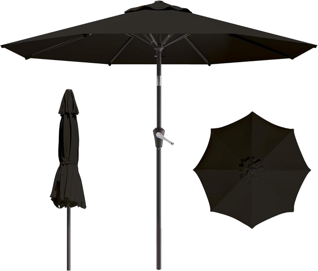9 FT Patio Umbrella for Outdoor, Outdoor Umbrella with Push Button Tilt and Crank, Outdoor Patio Umbrellas with 8 Sturdy Ribs for Market, Garden, Deck, Backyard, Pool (Black) (9FT)