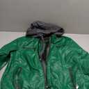 CREATMO US Women's Faux Leather Jacket Waterproof Motorcycle Bomber Jacket Vintage PU Moto Biker Coat With Removable Hood (Green, XL)