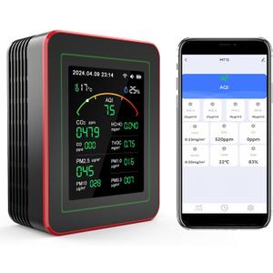 Professional 15-in-1 Air Quality Monitor with Smartphone APP - Dual Chip - Sensors Detect CO2, PM2.5/PM10, HCHO, TVOC | Real-Time AQI Alerts & Custom Thresholds | for Home, Car, Office, Plants, Pets (Black)