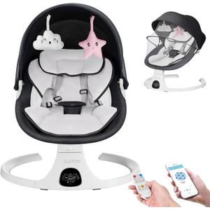 Electric Baby Swings for Infants to Toddler Baby Swing with 5-Speed 3-Seat Positions 5-Point Carabiner,with Bluetooth Music 10-Preset Melodies (Black White)