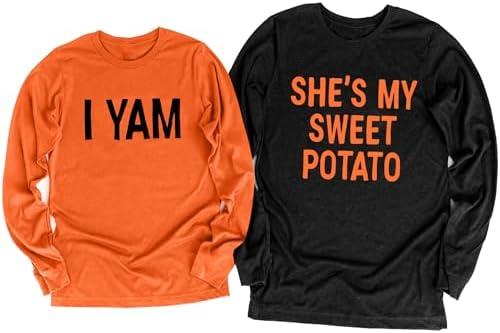 Ithalt She's My Sweet Potato I Yam Shirts Thanksgiving Couples Matching T Shirt Husband and Wife Long Sleeve Tops Size S