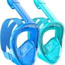 QingSong Kids Snorkel Mask Full Face, Snorkeling Set with Camera Mount, Foldable 180 Degree Panoramic View Snorkeling Gear Anti-Fog Anti-Leak (X-Small, Blue/Lake Blue)