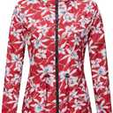 RISISSIDA Women Casual Reversible Floral Print Jacket Hooded Spring Fall Fashion, Lightweight Waterproof Thin Transition Coat (Small, Red)