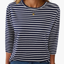 LilyCoco Womens 3/4 Length Sleeve Tops Striped Boatneck Shirt Breton French Cotton Tees Size M