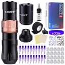 Mast Fold2 Tattoo Gun Kit, Wireless Complete Tattoo Kit, 7 Strokes Length Tattoo Machine, 2 Batteries Power Supply, Pro Tattoo Needles Cartridges Black Inks QP-047