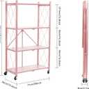 BRIAN & DANY 4-Tier Foldable Storage Shelves with Wheels, Folding Metal Rack Shelving Unit, Heavy Duty No Assembly Organizer Shelf for Garage, Kitchen, Basement, Pantry, Pink