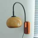 Modern Decoration Wall Sconce Mid Century with White Milk Glass Vintage Industrial Wood Wall Light Hardwired Smoke Grey Amber Farmhouse Reading Wall Lamp for Bedroom Living Room Bedside (Amber-plug Switch)