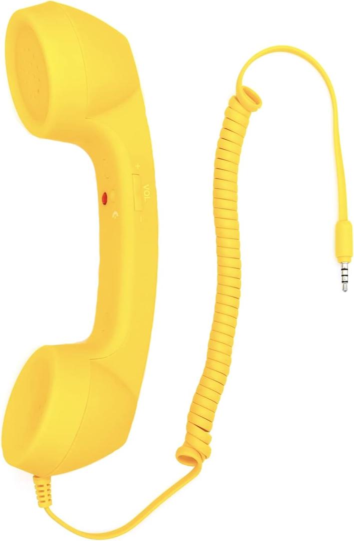 Retro 3.5mm Telephone Handset Cell Phone Receiver Mic Microphone Speaker for iPhone iPad Mobile Phones Cellphone Smartphone (Yellow)
