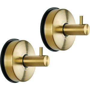 YOHOM Suction Cup Hooks for Shower Towel Holder Stainless Steel Vacuum Bathroom Shower Hook Suction Washcloth Hanger Kitchen Towel Rack for Robe Loofah Wreath Glass Door Window Wall Brushed Gold, 2Pcs