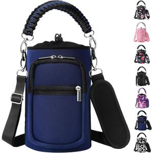 AceTreker 64/87oz Neoprene Insulated Water Bottle Carrier Bag, Sling Bag Sleeve Pouch Holder with Strap & Paracord Handle and 2 Pocket for Travelling, Hiking, Camping