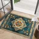Blue Boho Area Rug 2x3 Vintage Floral Small Carpet Machine Washable Door Mat Low Pile Floor Rugs Flower Medallion Indoor Print Soft Non Slip Rug for Entryway Bathroom Kitchen Home Decor 2'x3' (Sapphire)