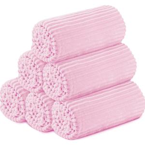Buryeah 6 Pcs Flannel Throw Blanket Bulk 50 x 60 Inch Sleepover Blankets Wedding Throw Soft Lightweight with Striped Ribbed for Sofa Room Couch Donation Homeless Gifts (Pink)