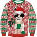 BFUSTYLE Boys Girls The Ugliest Christmas Sweaters for Kids Oversized Knit Sweater Sweatshirt (Alpaca Snowflake Leaf Christmas Tree, Red Green White)  (9-10 Years)