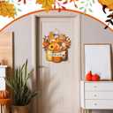 Geetery Thanksgiving Door Signs Vintage Hello Fall Front Door Decoration Autumn Gnome Sunflower Pumpkin Wooden Hanging Signs for Fall Home Front Porch