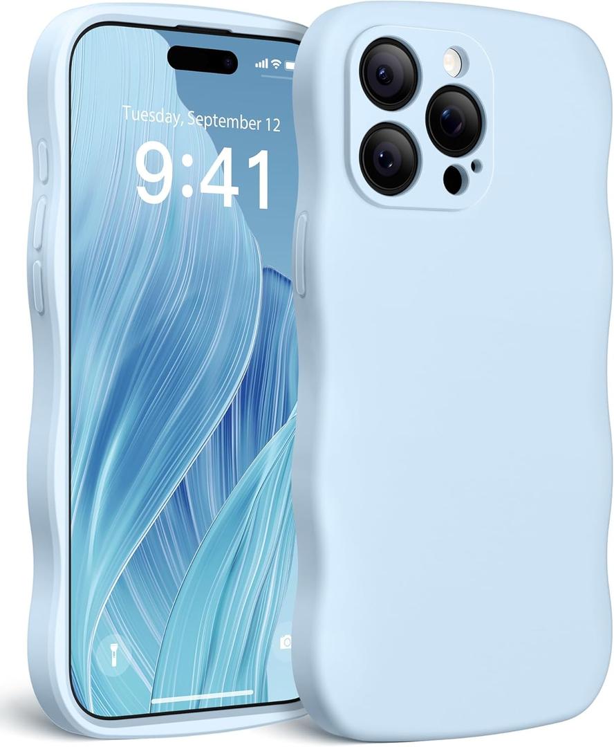 Magnetic for iPhone 15 Pro Max Case, [Full Camera Protection][Compatible with MagSafe] Cute Wave Frame Silicone Shockproof Protective Phone Case for iPhone 15 Pro Max 6.7",Light Blue