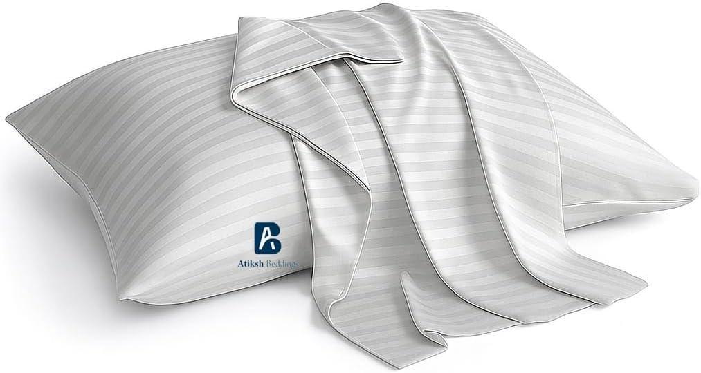 Youth Pillowcase Pack of 2 Toddler Travel Pillow Cases 100% Soft Egyptian Cotton, 600 Thread Count with Zipper Closure for Small Travel Pillowcase 16x22 inch, Silver Grey Striped