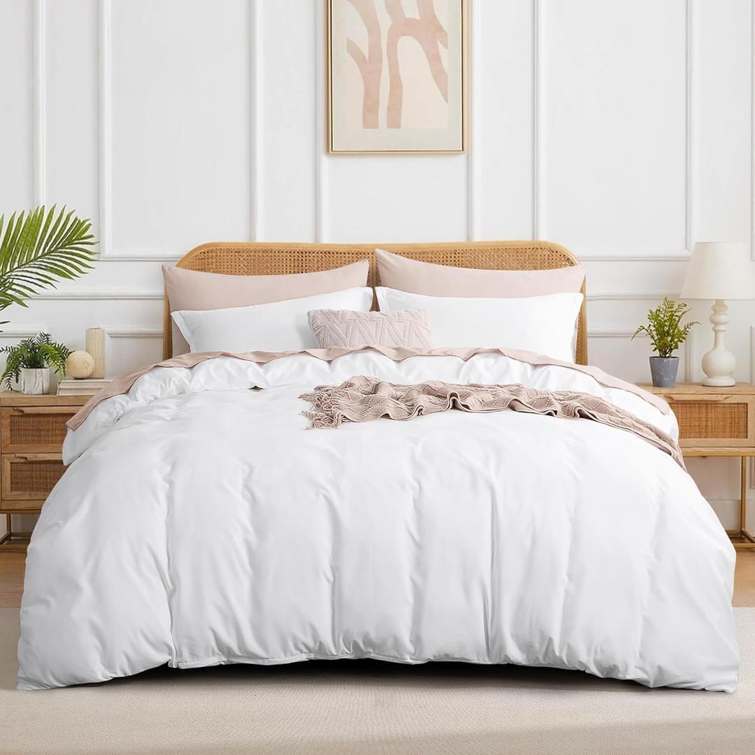 RUIKASI White Duvet Cover Queen - Soft Microfiber Duvet Cover Sets for Queen Size Bed with Zipper Closure (Queen(90" x 90"), Off White)