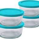 Anchor Hocking SnugFitTM Round Food Storage Containers with Lids (4-Piece, 4-cup, Teal, oven-safe)