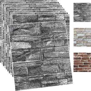 20PCS 3D Wall Panels Peel and Stick Foam 3D Brick Wallpaper Peel and Stick Black Faux Stone Wall Panel Self-Adhesive Wallpaper (20PCS, Black)