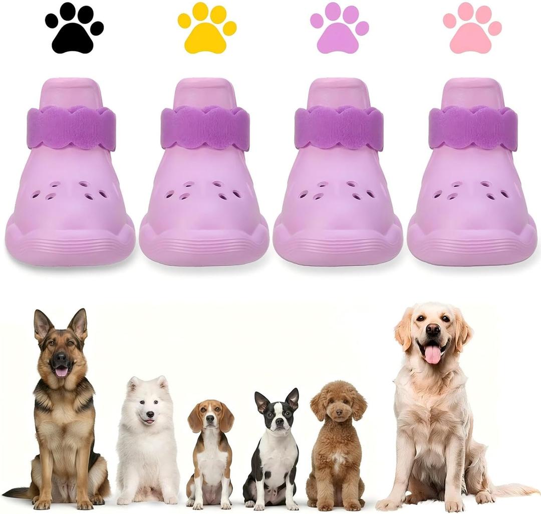 Dog Shoes for Hot Pavement and Snow Waterproof, Non-Slip, Breathable Booties with Adjustable Straps(Purple, M)