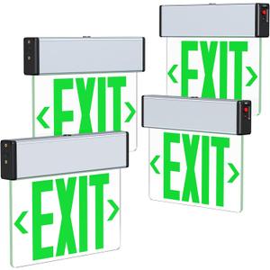 LED Edge Lit Exit Sign Aluminum Housing AC 120-347V Emergency Exit Light with Battery Backup Single Sided Acrylic Clear Panel Commercial Exit Signs, Top/Side/Wall Mount, UL Certified (4 Pack, Green)