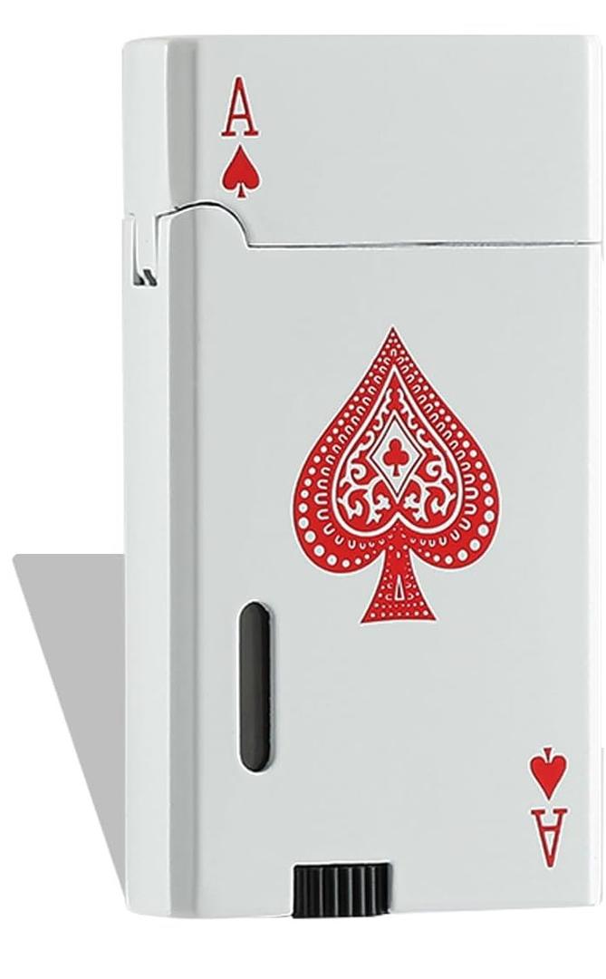 CFTGET Ace Classic Butane Torch Lighter, Refillable Card Lighter with Double Jet Flame and Visible Window, Ideal Gift for Men and Women, Without Butane(White)