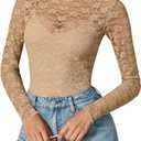 Avidlove Womens Long Sleeve Bodysuit Lace Tops Turtle Neck Shapewear Body Suits Going Out Top Fall Outfits Two Piece Set (Small, Champagne)