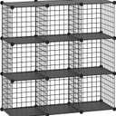 HUBSON Wire Cube Storage Organizer, Book/Toy/Craft/Potted Plants and petCloset Organizers and Storage Shelves, 9-Cube Freely Combinable Metal Grids Storage Shelf,Black Plus Iron