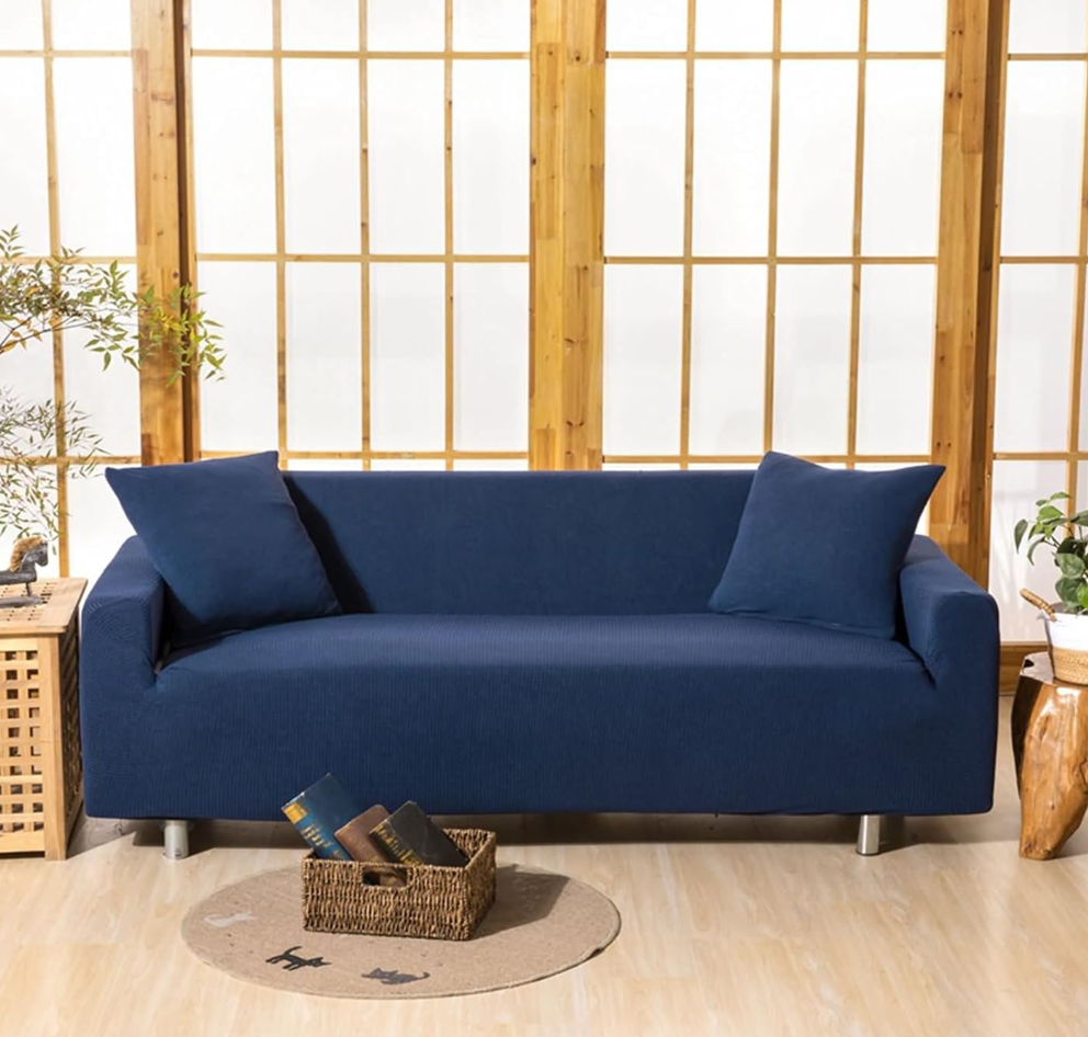 Daesar Sofa Cover Stretch, Couch Covers for Cushion Couch Loveseat Solid Color Checkered Pattern Sofa Cover Navy Blue 