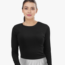 Pure Look Women's Long Sleeve Stretch Cotton Slim Fit Lightweight Basic T-Shirt, Large, Scoop Neck Black