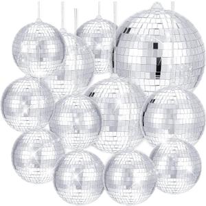 WILLBOND 12 Pack Disco Ball Mirror Ball with Hanging Ring for Fun Retro Disco Party Decorations Party Dj Lighting Effect Stage Props Game Accessories, 5.91", 3.94", 3.15", 2.36"(Silver)