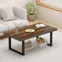IBF Farmhouse Coffee Table, Modern Simple Wood Coffee Tables for Living Room, Industrial Minimalist Rectangle Center Table, Wood and Metal Tea Coffee Table for Home Office Bedroom, Rustic Oak, 39 in