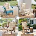 Wingback Rocking Chair Cushion - Small 17"x17" Seat & 26.7"x22.2" Back, for Indoor Rockers, Glider & Adirondack Chair Cushions, High-Density Sponge, Comfort Chenille with Ties (Ivory, 2-Piece)