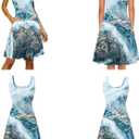 Dreaweet Summer Dresses for Women A-Line Sleeveless Flowy Sun Dresses,Men's Casual Button-Down Shirts,Couple Matching Outfits (Blue, M)