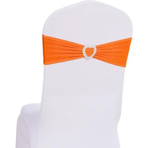 Pack of 120 Spandex Chair Sashes Bows Stretch Chair Cover Band with Buckle Slider Universal Elastic Chair Ties for Wedding Banquet Party Event Decoration (Orange)