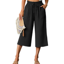 Lepunuo Women's Wide Leg Capri Pants High Waisted Palazzo Pants Adjustable Casual Tie Knot Pants with Pockets, L