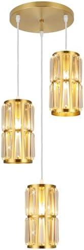 WILON Dining Room Light Fixture 3 Light Pendant Lighting, Gold Pendant Lights Crystal Chandelier, Modern Pendant Lights for Kitchen Island Adjustable Pendant Light Fixture for Dinning Room Bedroom