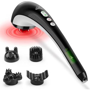Snailax Cordless Handheld Back Massager - Rechargeable Percussion Massage with Heat, Deep Tissue Massager for Whole Body (Classic Black)