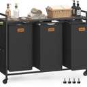 VASAGLE Laundry Hamper, Laundry Sorter Rolling Cart with Shelves, Small Side Pockets, 6 Labels, 3 Compartments, 39.6 Gal. (150 L), Ink Black and Ash Brown UBLH223BH01