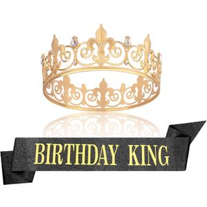 King and Princess Crown,Prom King and Queen Crown Tiara Set with Sashes,Birthday Decorations Sash for Women Men