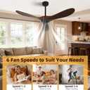 Smart Ceiling Fan no Light, 52 Inch Outdoor Ceiling Fan Without Light, Compatible with Alexa/Google/App, 3 Solid Wood Blades, Modern Wood Fan for Patio, Bedroom, Living Room,Dark Walnut