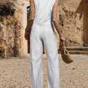 ROYLAMP Women's Summer 2 Piece Outfits Sleeveless Square Neck Tops Wide Leg Pants set Jumpsuit with Pockets (White, XL)