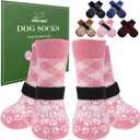 EXPAWLORER Dog Socks for Cold Winter Snow to Prevent Licking Paws, Anti Slip Doggie Booties Grippy Shoes for Hardwood Floors, Boots & Paw Protectors for Small Medium Large Senior Dogs Pink M