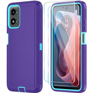 Qinmay Phone Case for Motorola Moto G Play 2024 4G Case with HD Screen Protector, Heavy Duty Shockproof & Dropproof 3-Layer Cover Phone Case for Moto G Play 2024 (PurpleSkyBlue)