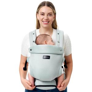 Momcozy Newborn Baby Carrier - Ergonomic, Cozy and Lightweight Carrier for 7-24lbs, Adjustable Neck Support with Sunshield, Breathable Airmesh Perfect for Summer Outing, Silver Grey