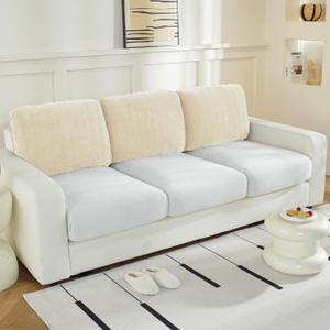 WEYOND Couch Cushion Covers for L Shaped Sectional Sofa â€“ Softer Chenille Large Sofa Covers Washable, Non-Slip Individual Stretch Couch Cover (3-Pack Back & Backrest Covers, Beige)