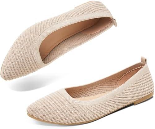 ALTOCIS Womens Knit Ballet Flats Ladies Comfortable Pointed-Toe Dressy Shoes Casual Soft Flat Shoes Ballerina Walking Flats Shoes, Size 37